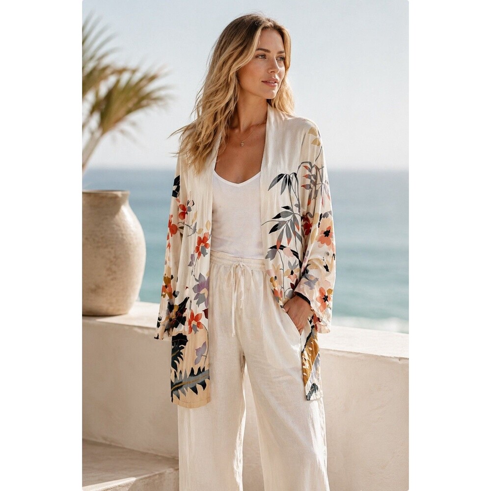 Etro Milano Silk Blend Floral Cardigan Open Front IT 46 US 10 Stretch